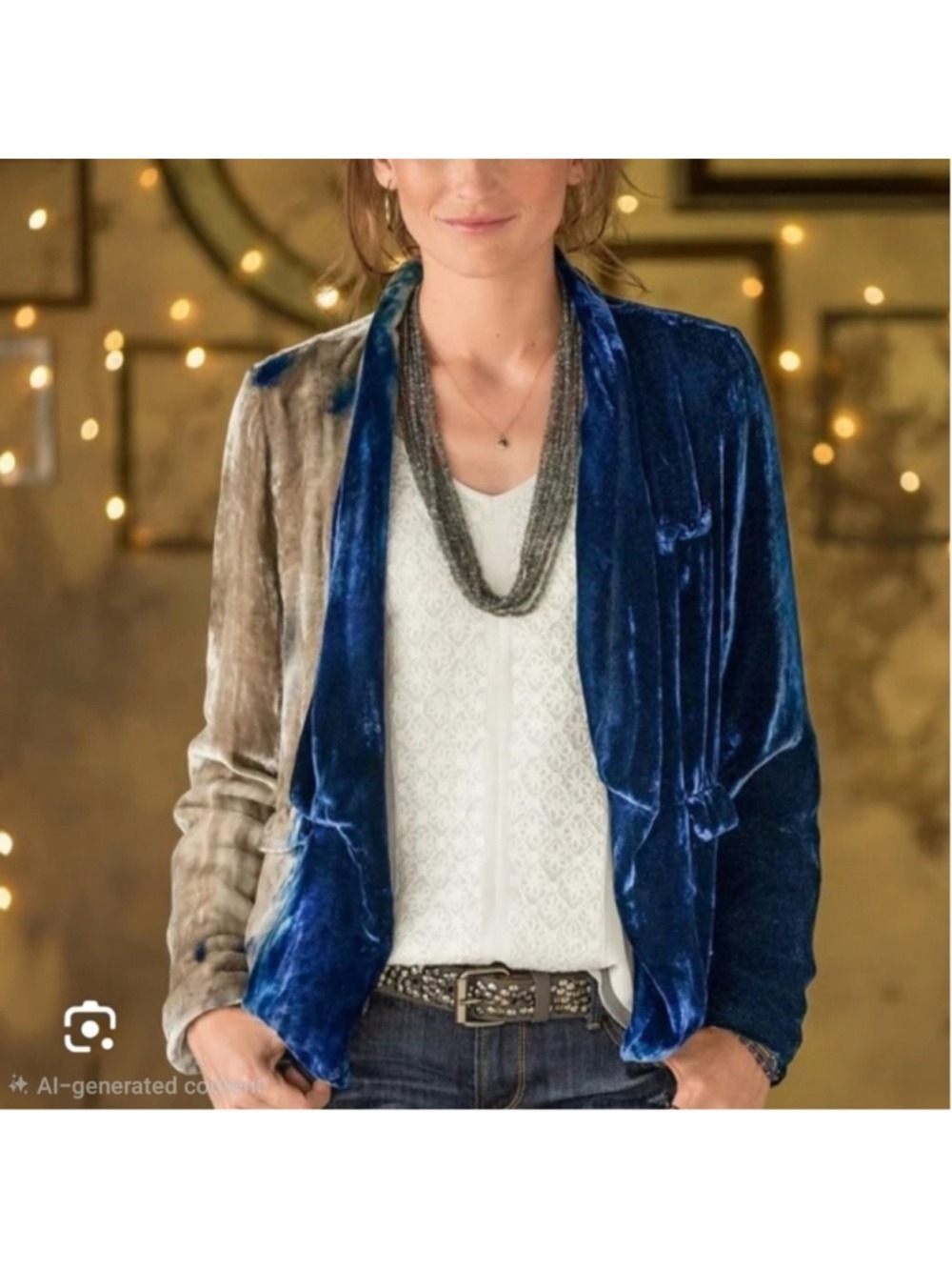 Chaser Velvet Dip Dye Blazer Blue Champagne Silk Blend Open Front
